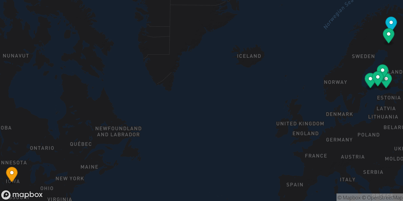 Map showing 7 destinations