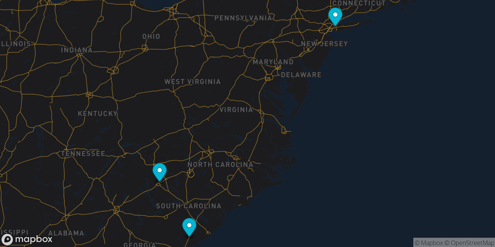 Map showing 3 destinations