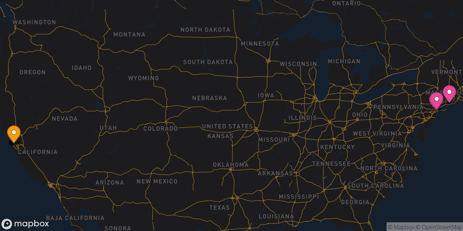 Map showing 7 destinations