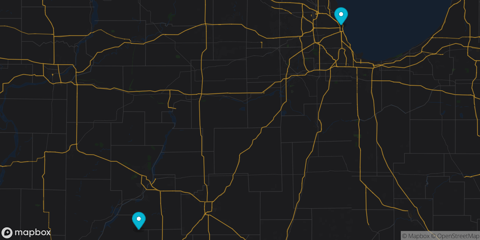 Map showing 2 destinations