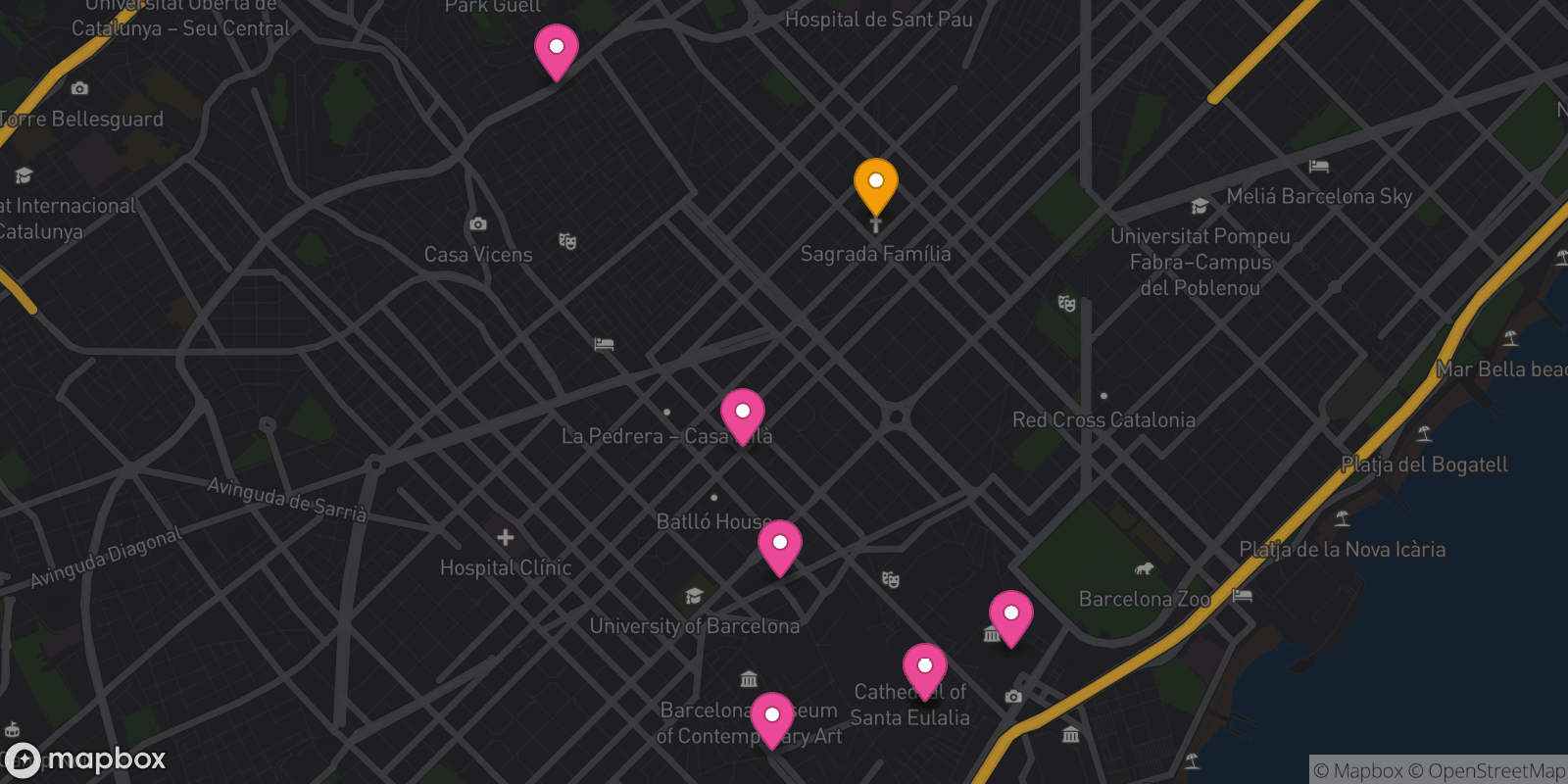 Map showing 8 destinations