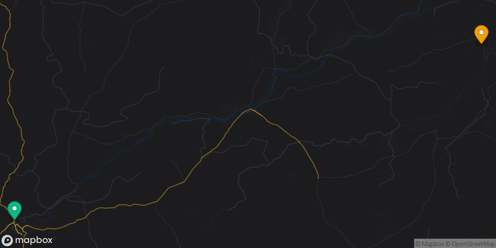 Map showing 2 destinations