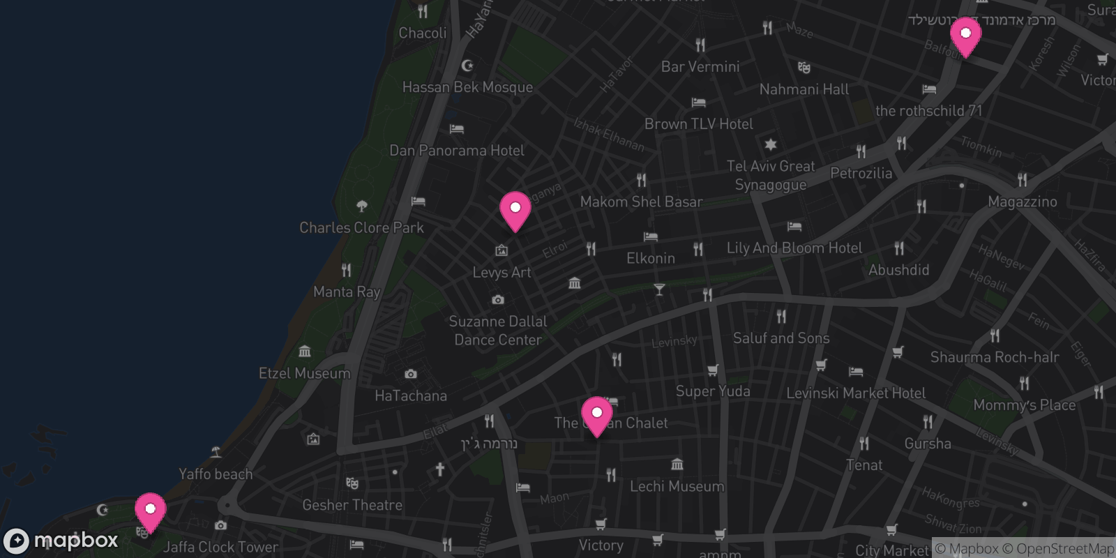 Map showing 4 destinations
