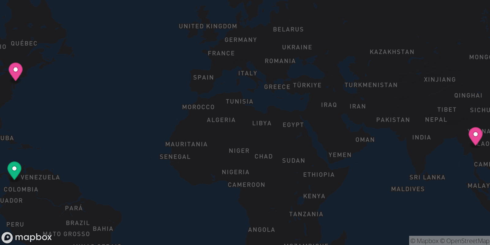 Map showing 3 destinations