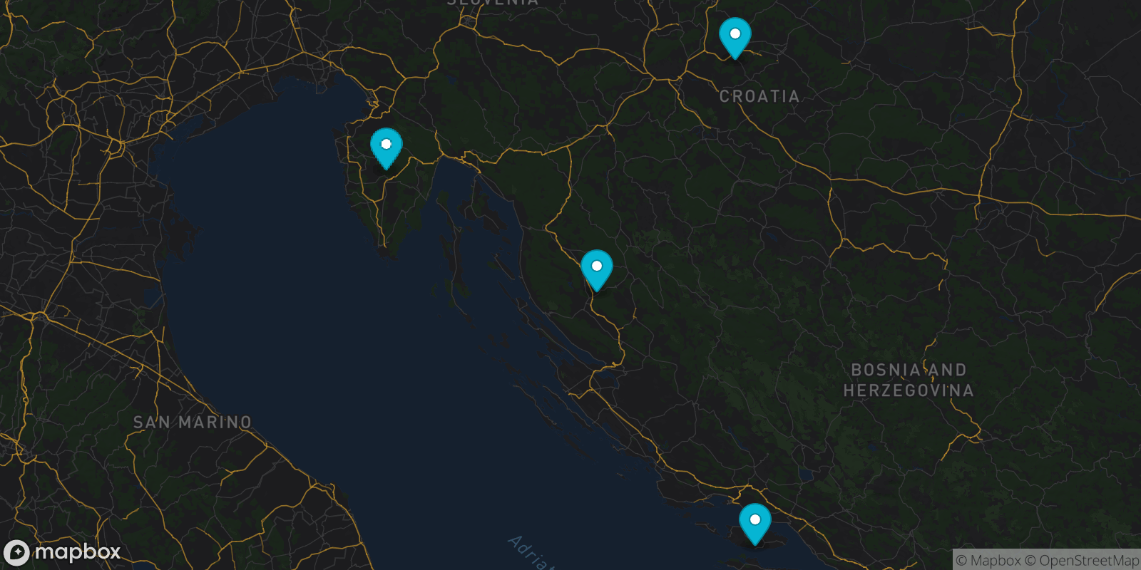 Map showing 4 destinations