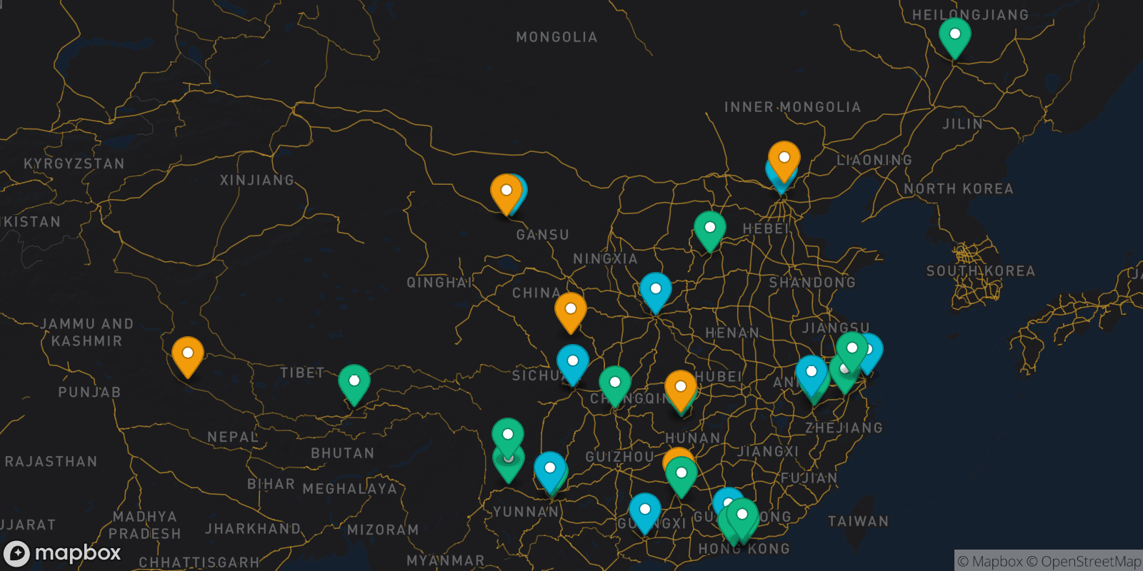 Map showing 31 destinations