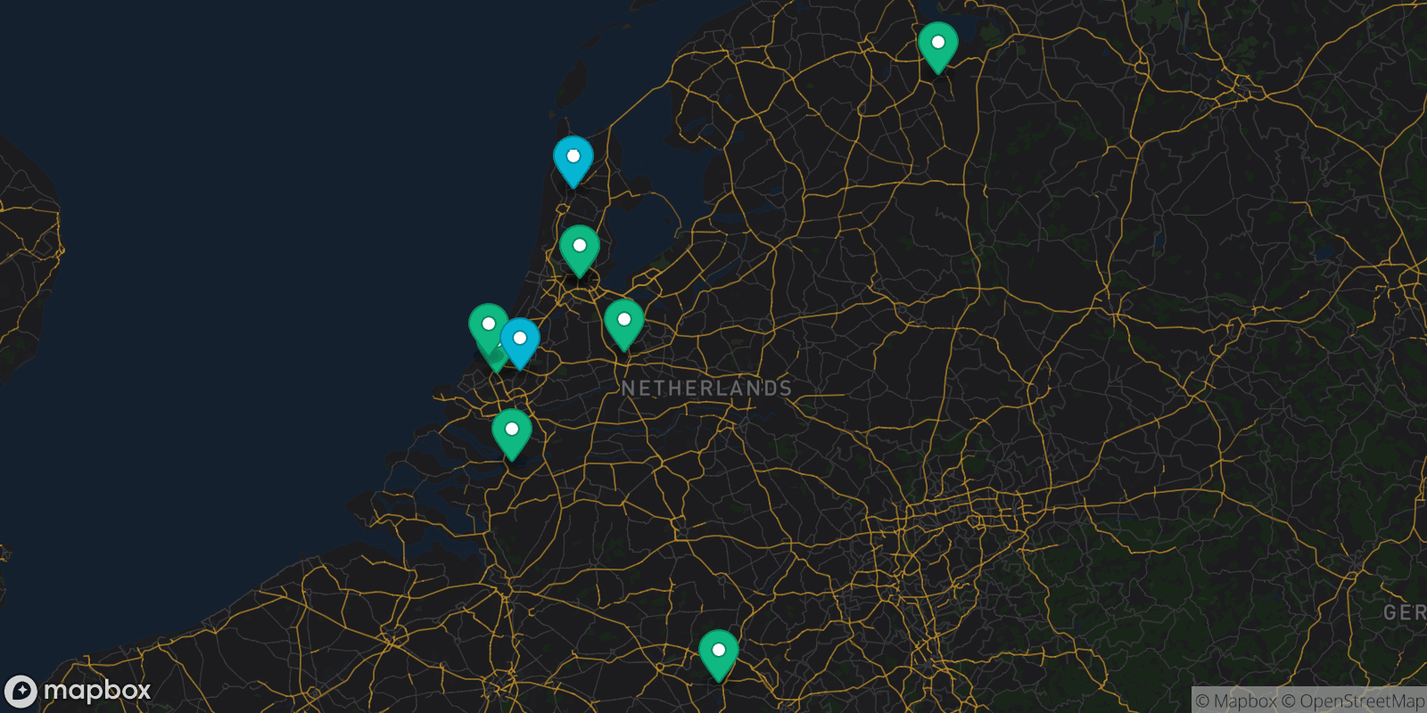 Map showing 11 destinations