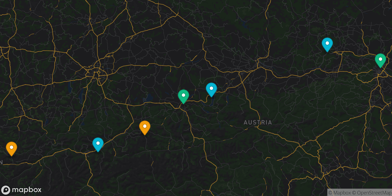 Map showing 7 destinations