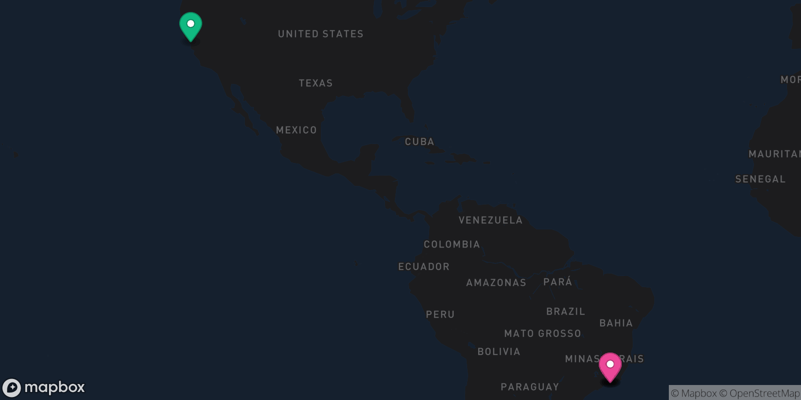 Map showing 5 destinations