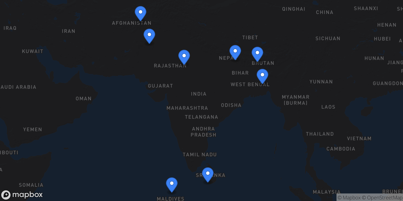 Map showing 8 destinations