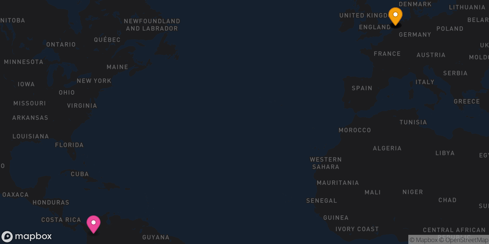 Map showing 7 destinations