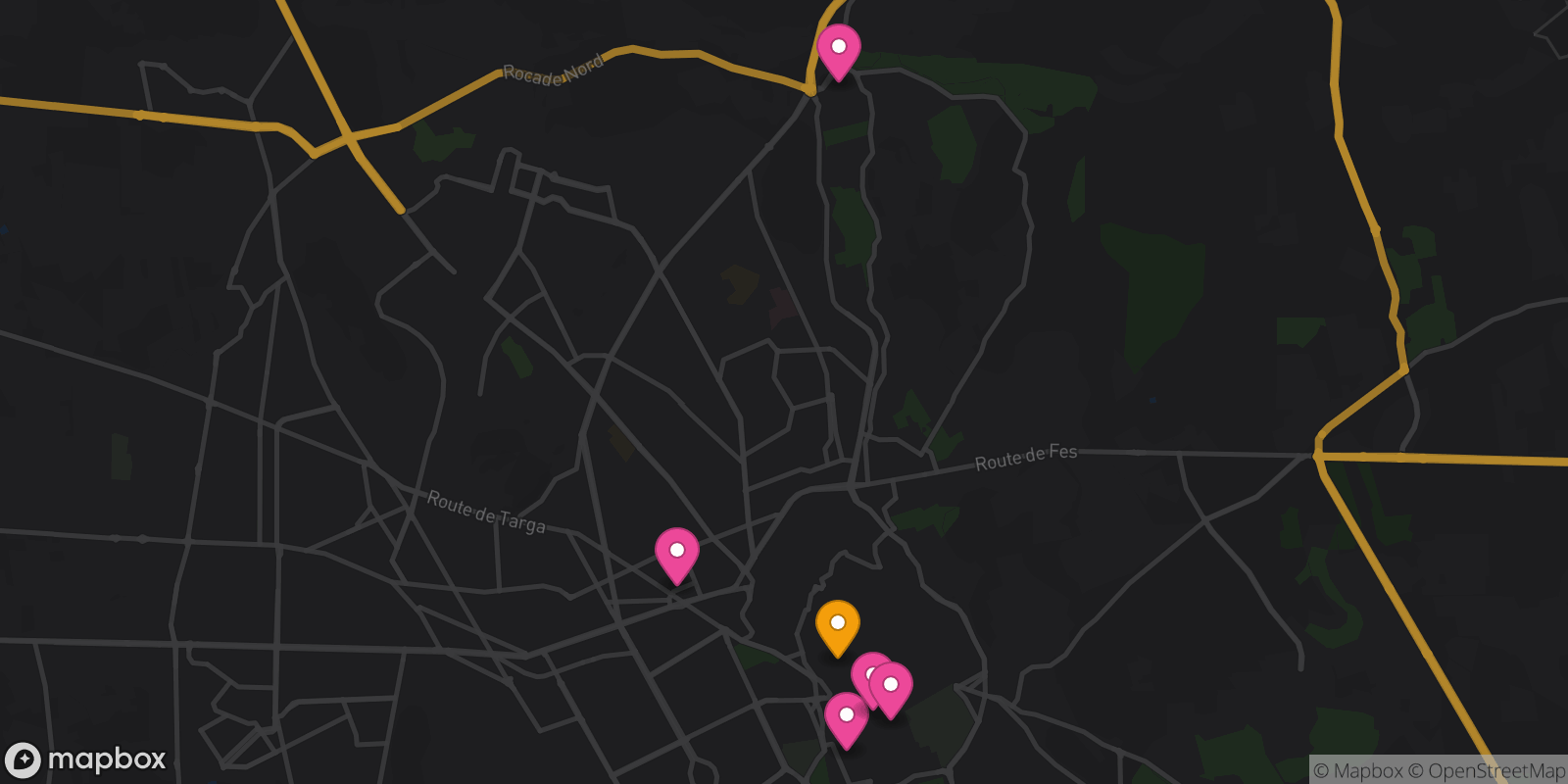 Map showing 6 destinations