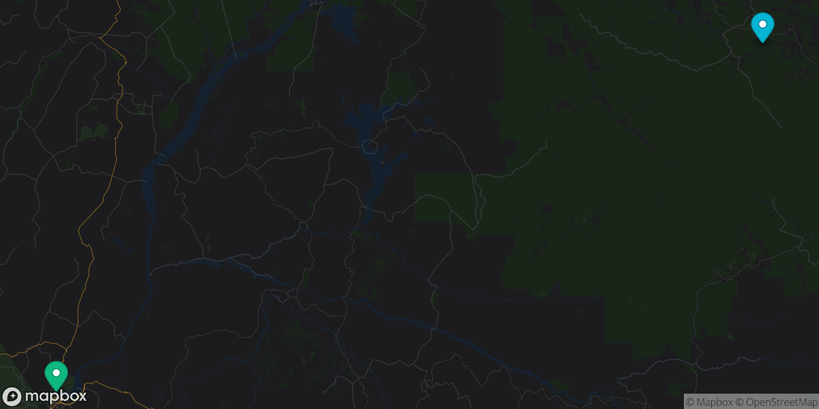 Map showing 2 destinations