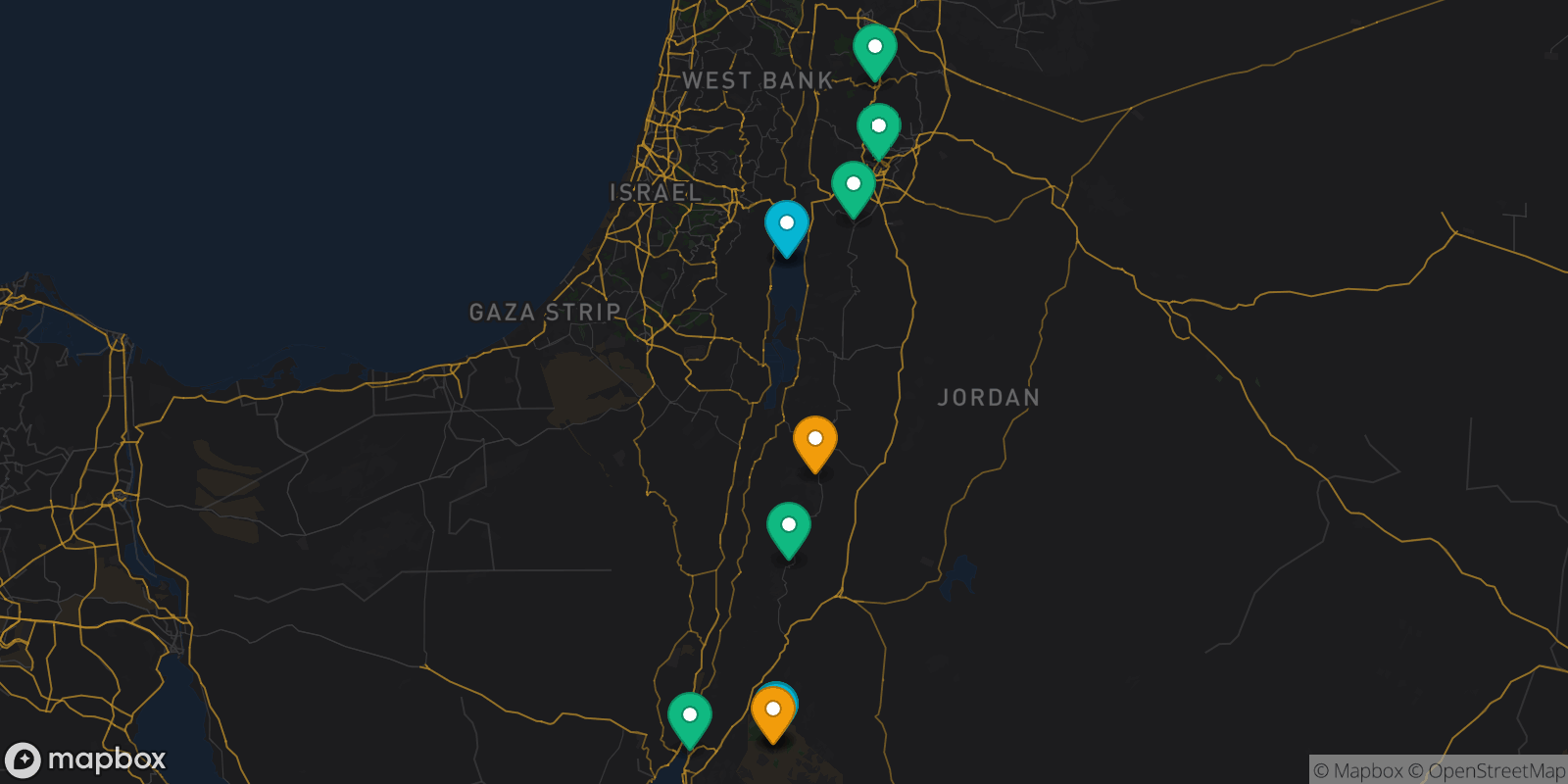 Map showing 11 destinations
