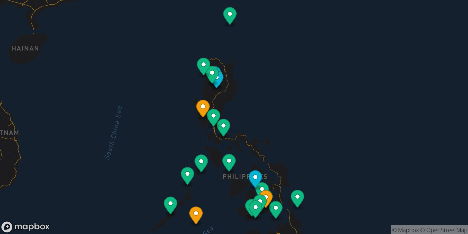 Map showing 23 destinations