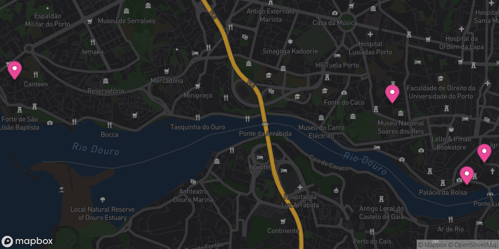 Map showing 4 destinations
