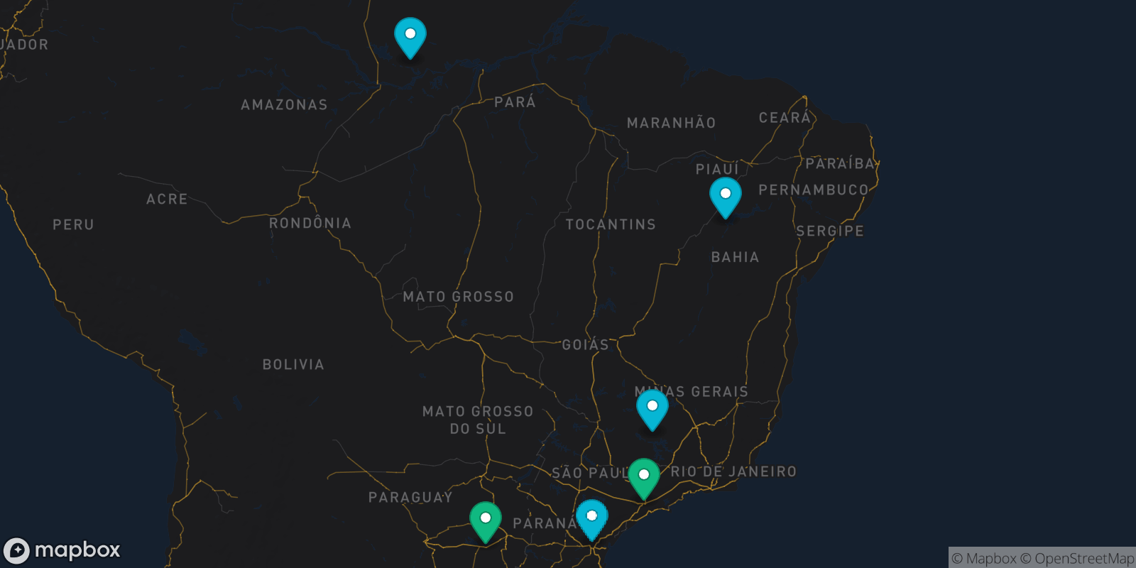 Map showing 6 destinations