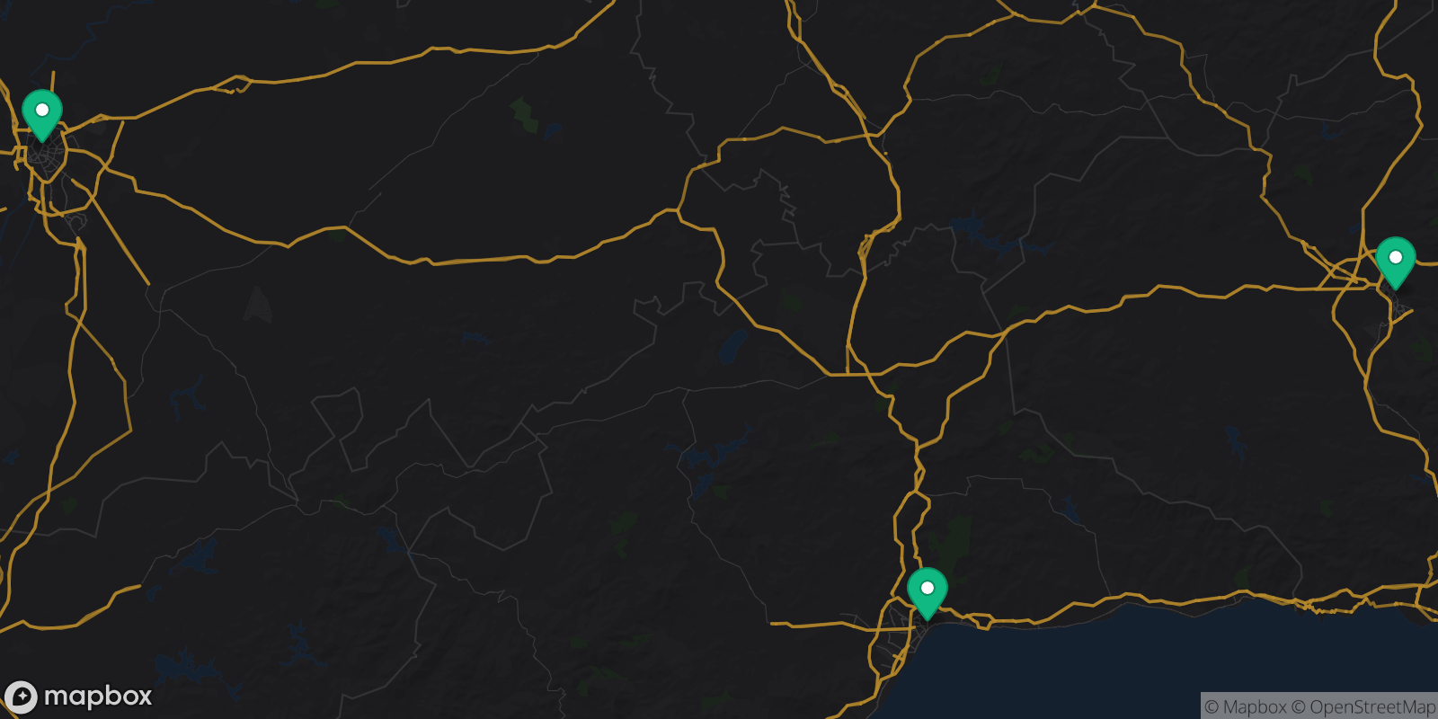 Map showing 3 destinations