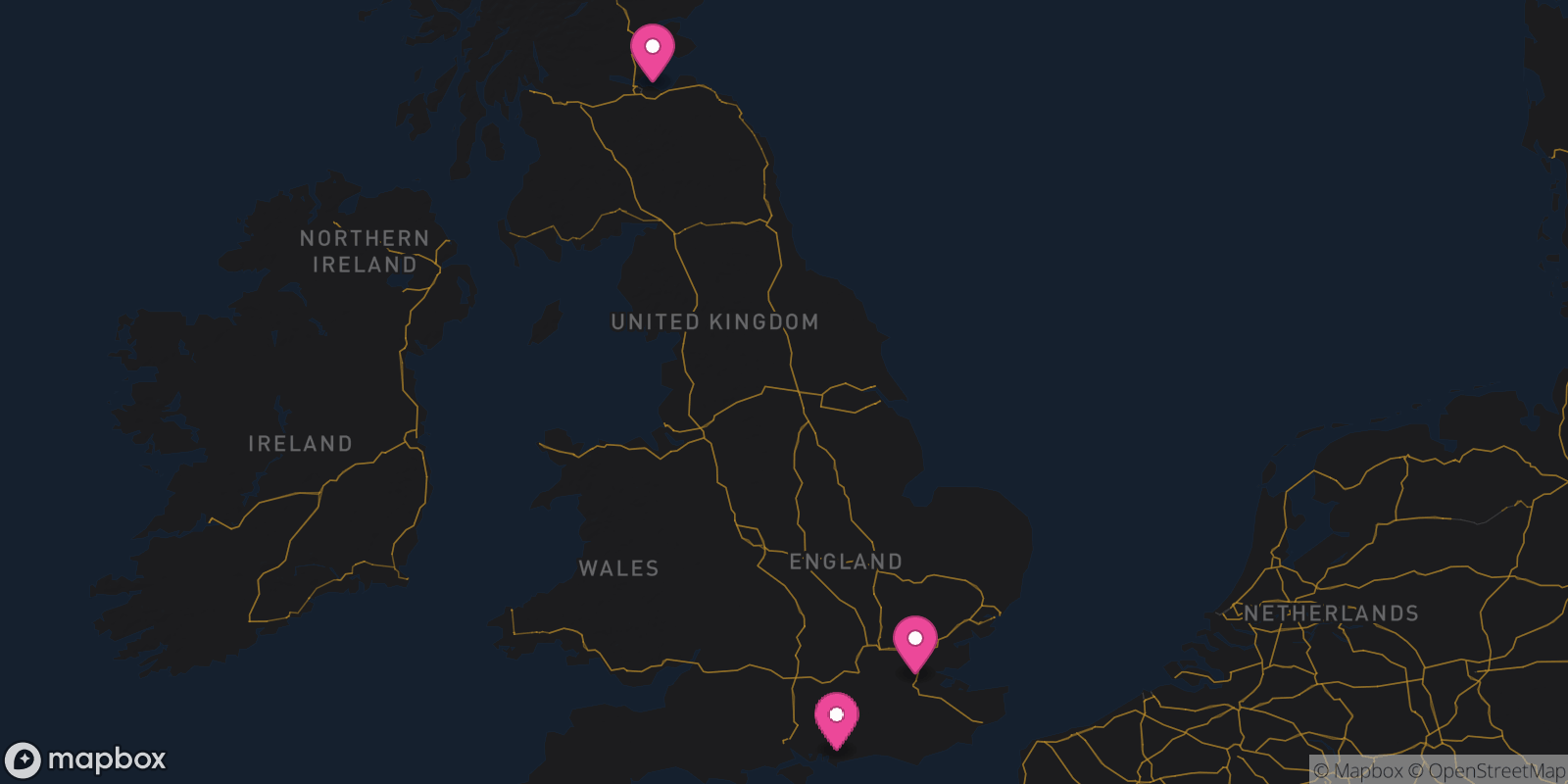 Map showing 3 destinations