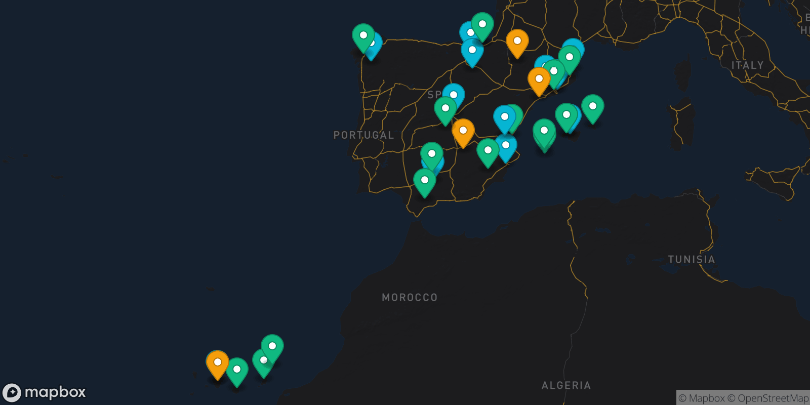 Map showing 33 destinations