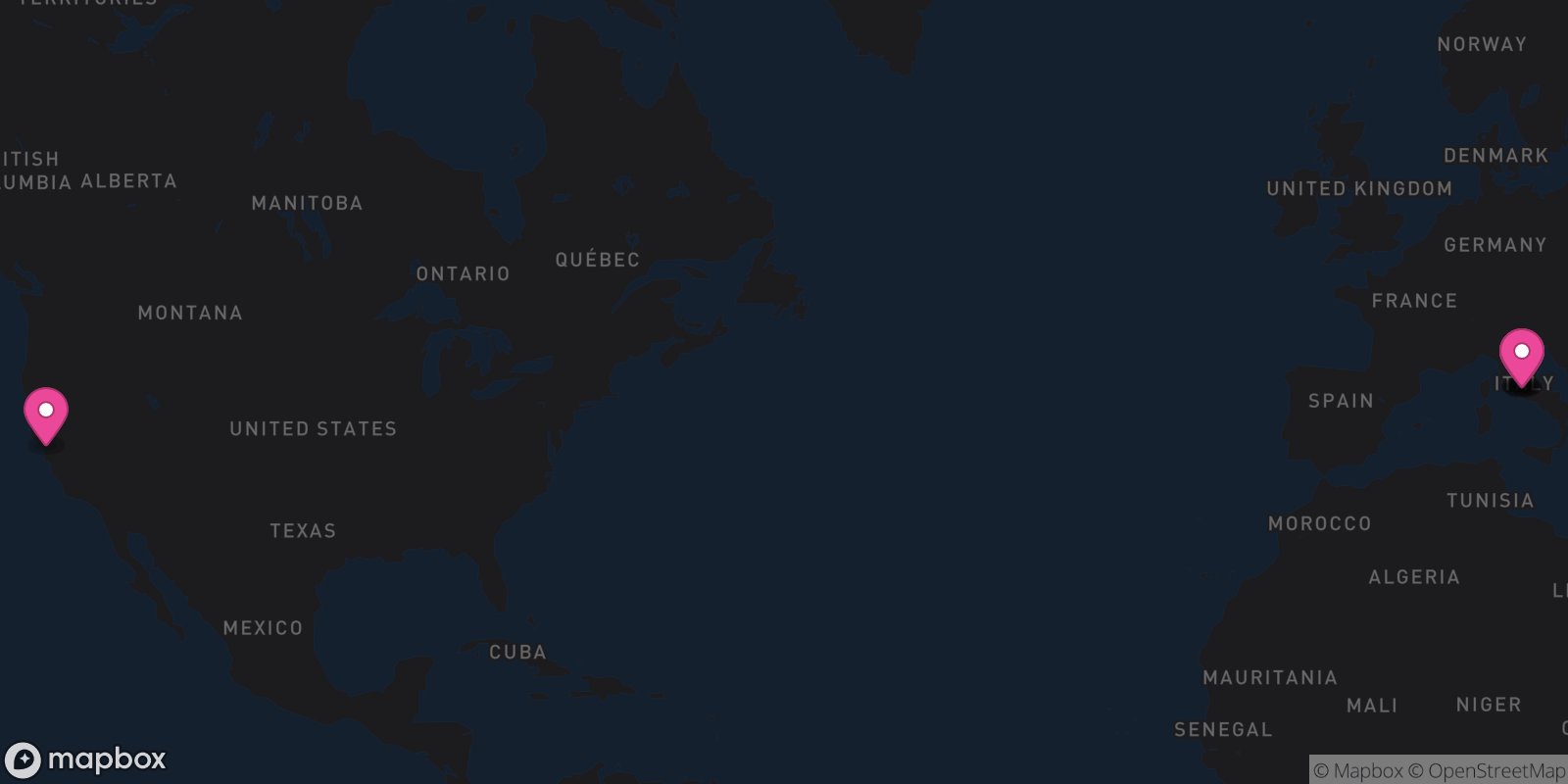 Map showing 6 destinations