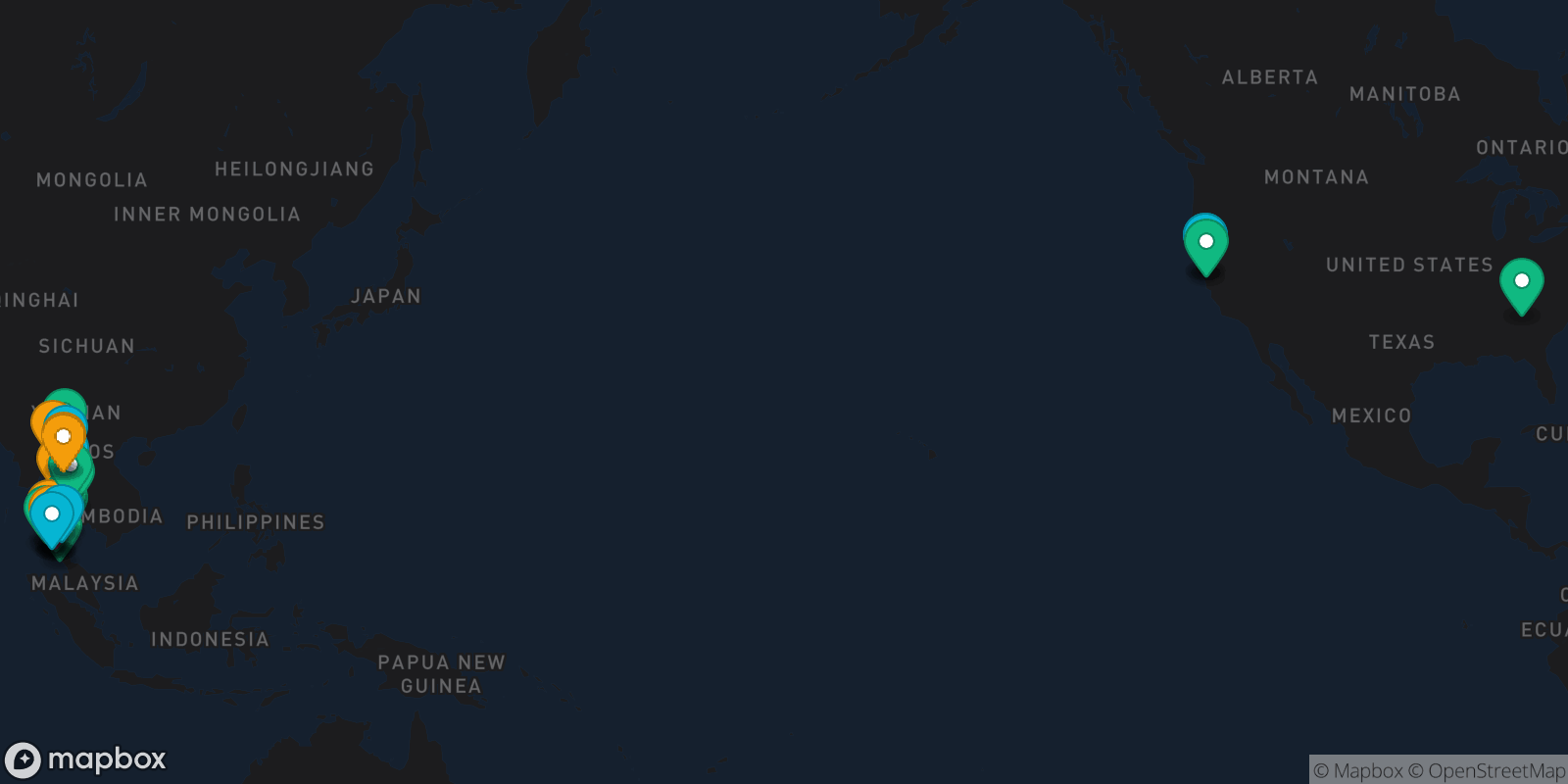 Map showing 27 destinations