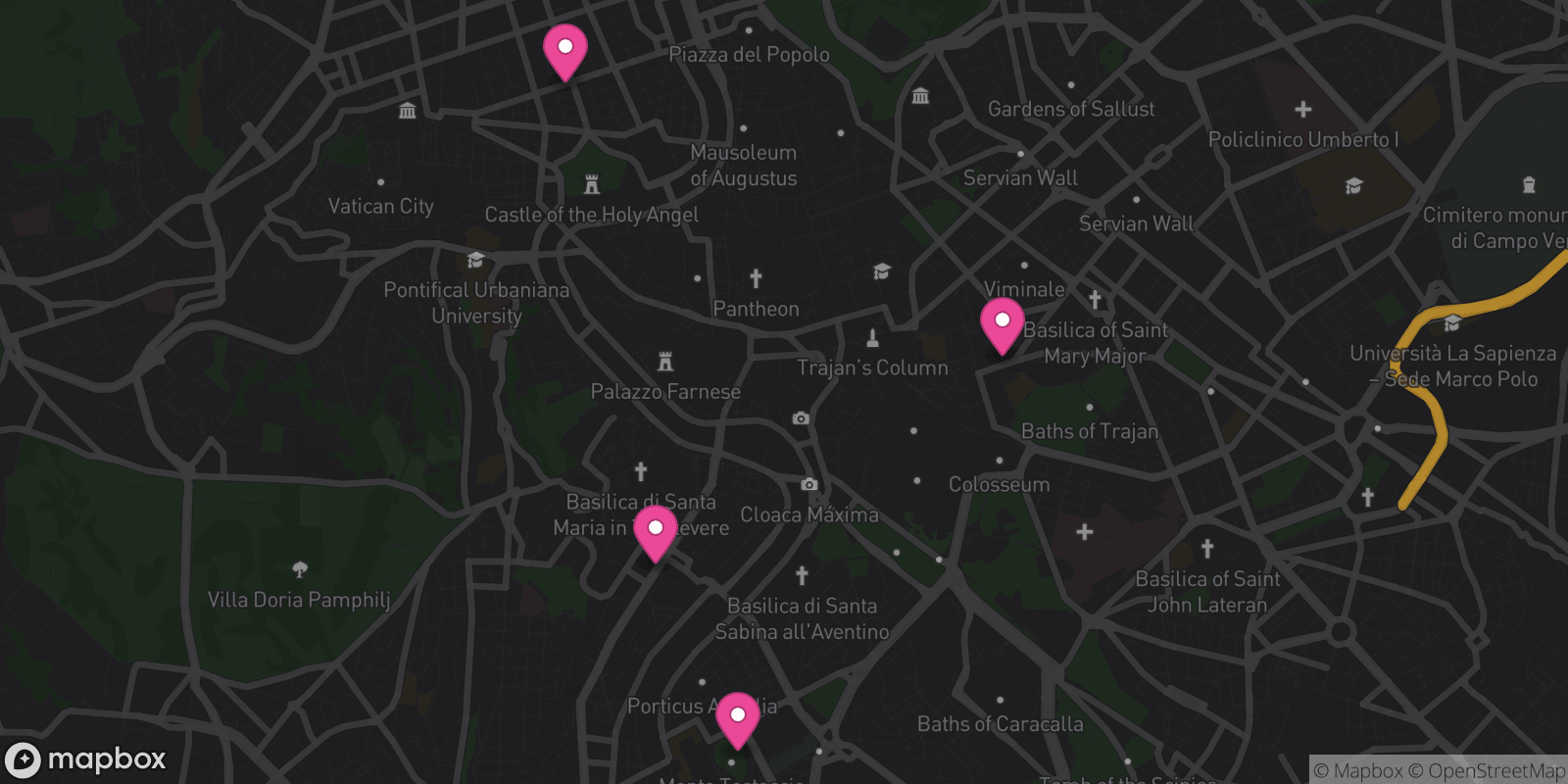 Map showing 4 destinations