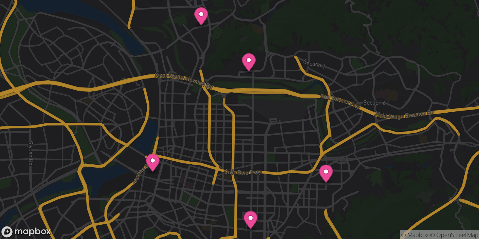 Map showing 5 destinations