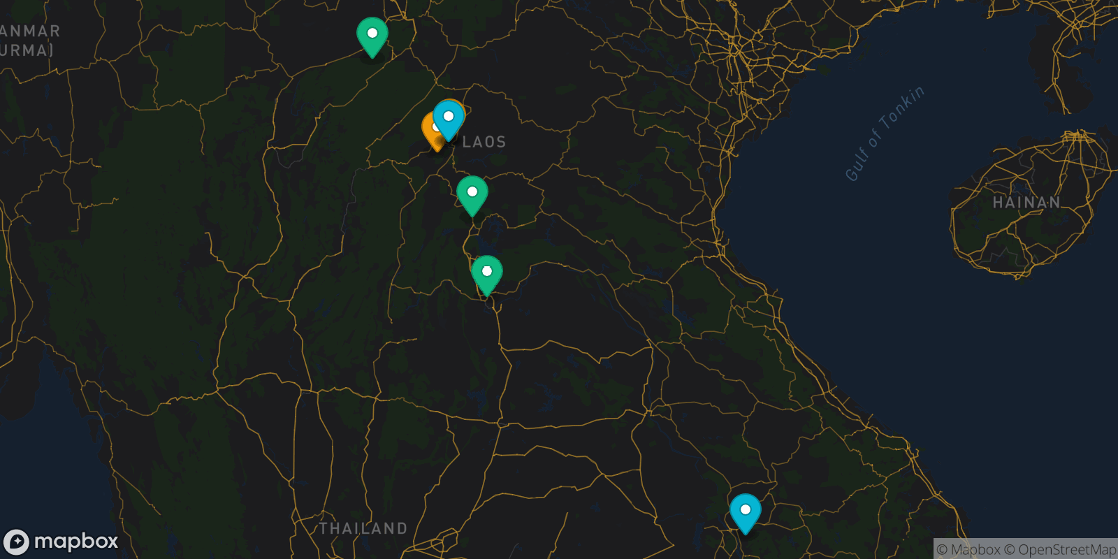 Map showing 8 destinations