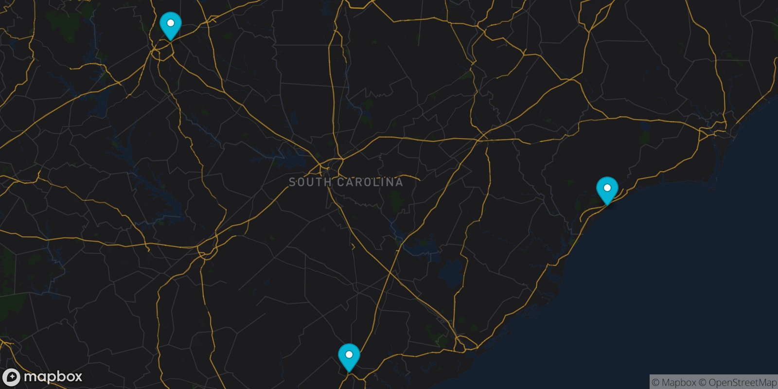 Map showing 3 destinations