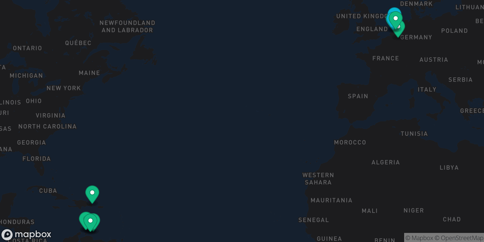 Map showing 11 destinations