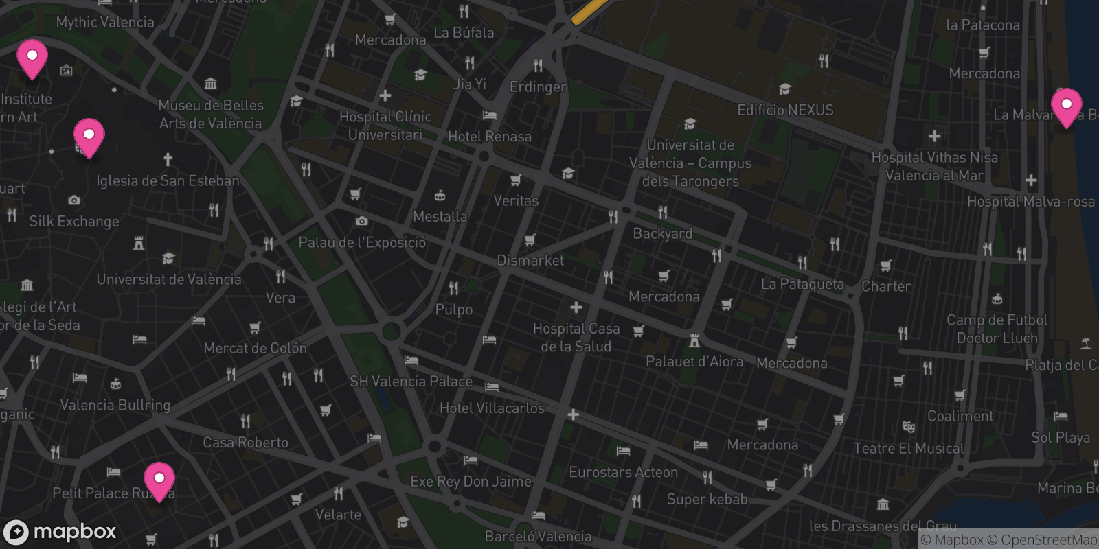 Map showing 4 destinations