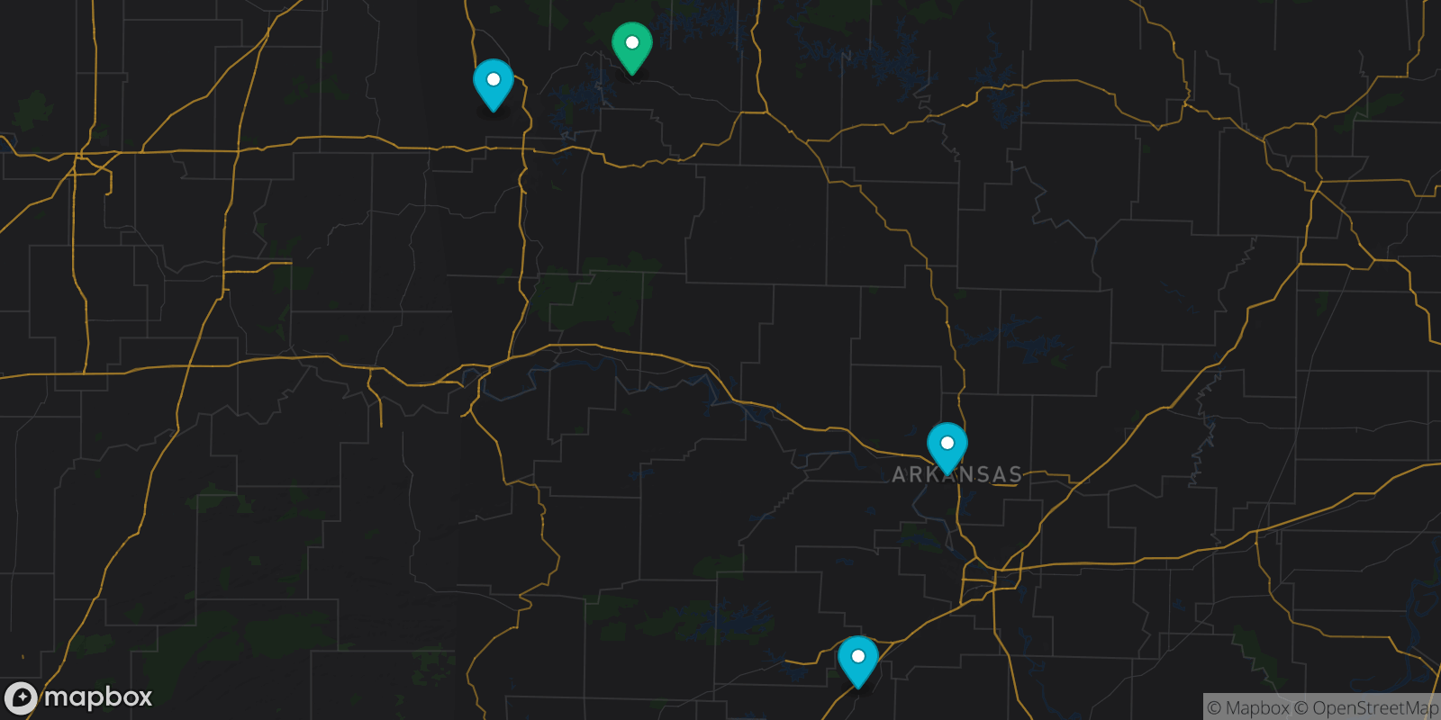 Map showing 4 destinations