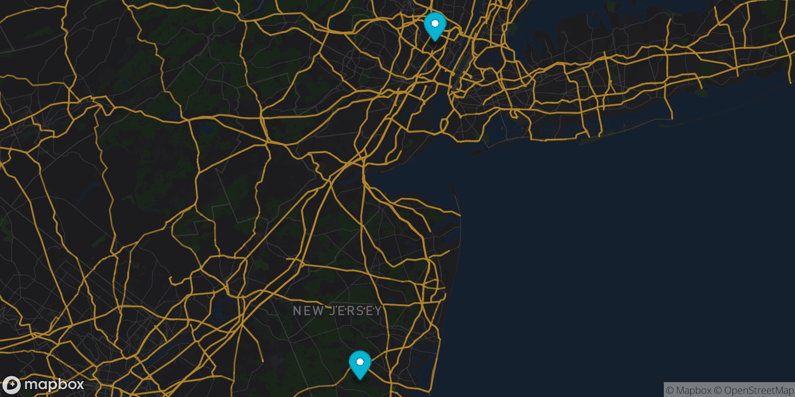Map showing 2 destinations