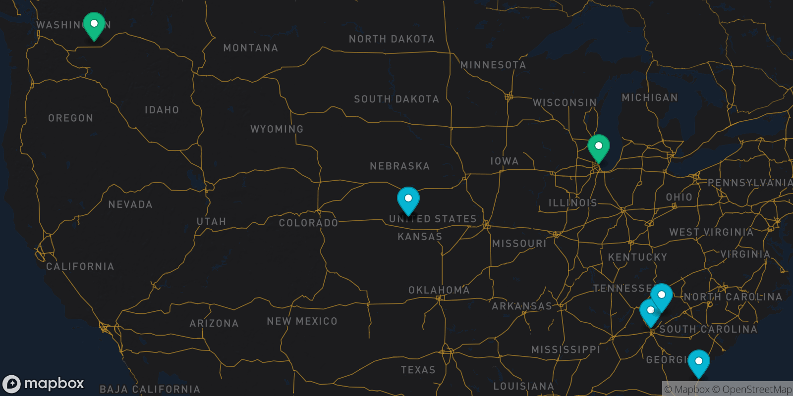 Map showing 9 destinations