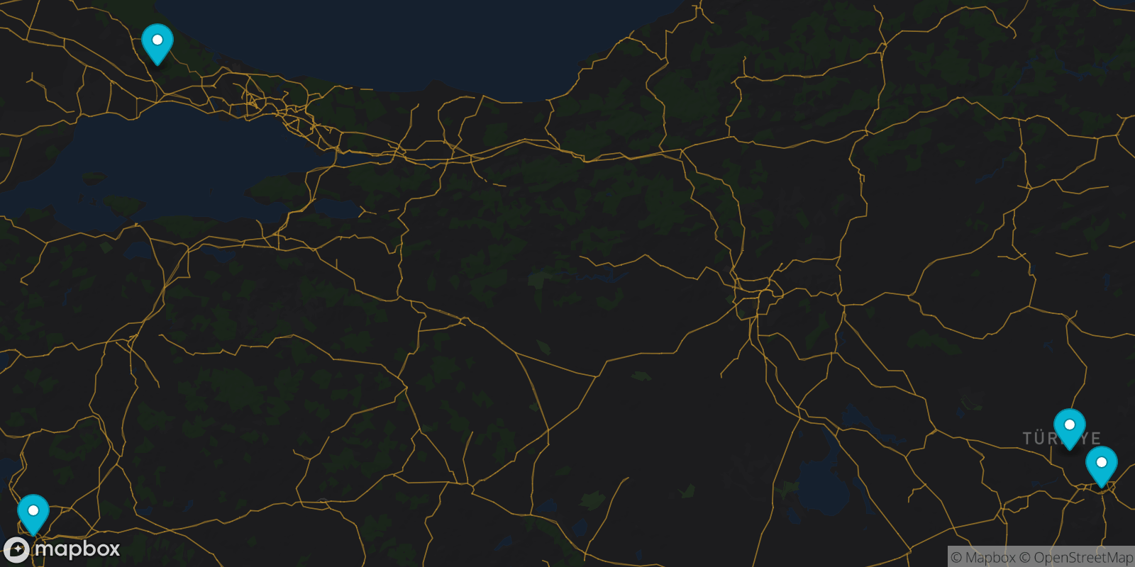 Map showing 4 destinations