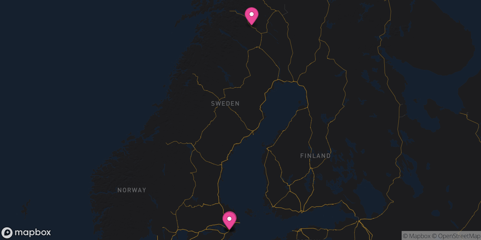Map showing 4 destinations