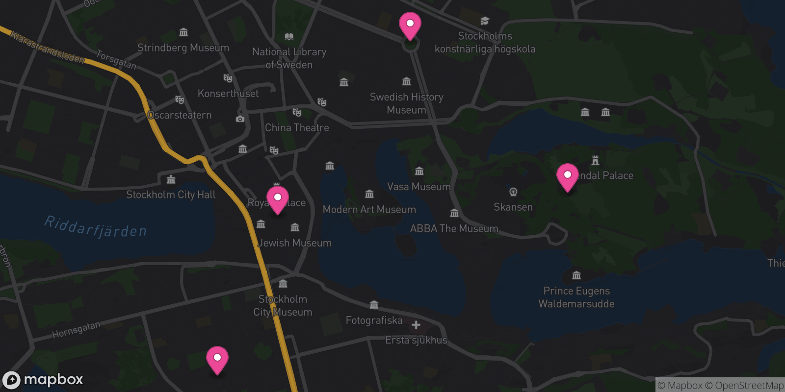 Map showing 4 destinations