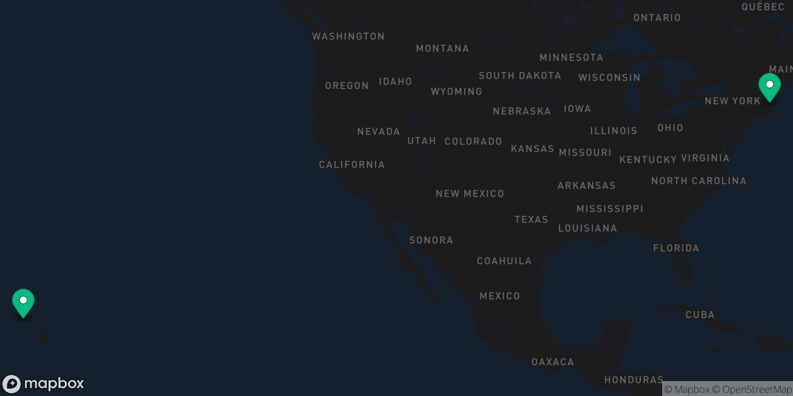 Map showing 2 destinations