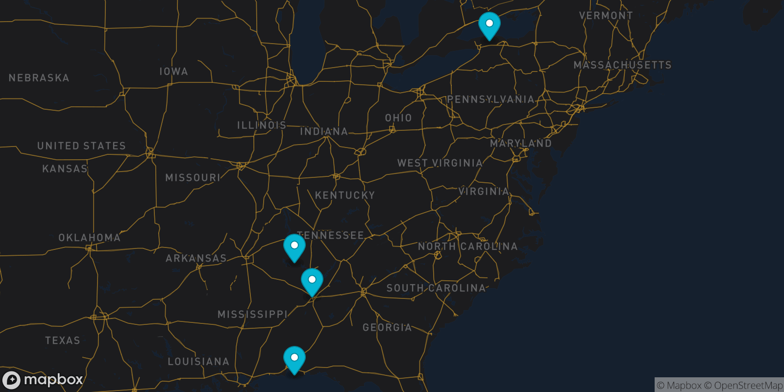 Map showing 4 destinations