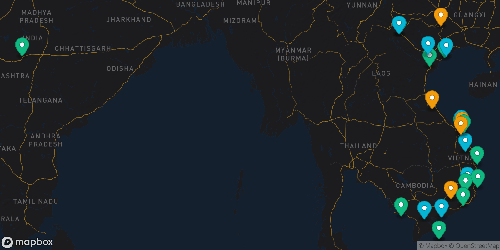 Map showing 26 destinations