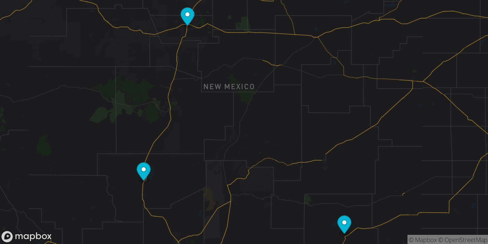 Map showing 3 destinations