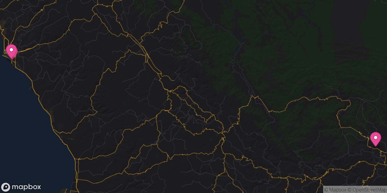 Map showing 3 destinations