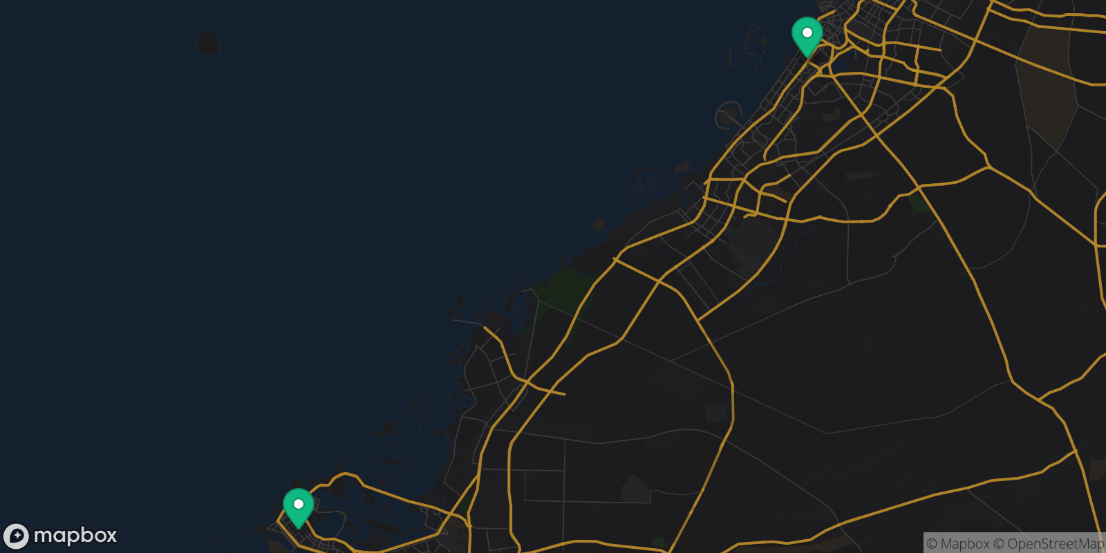 Map showing 2 destinations