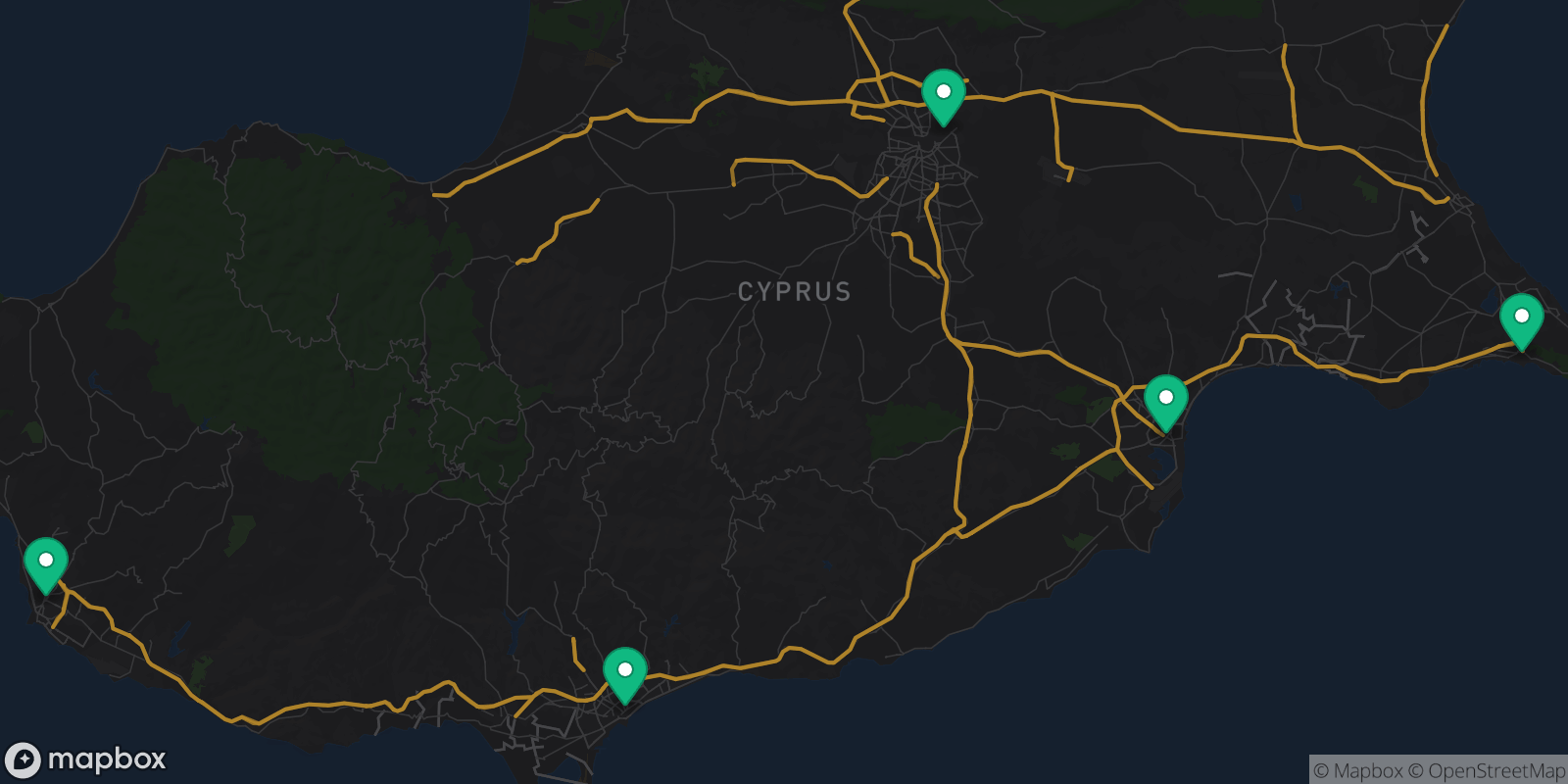 Map showing 5 destinations