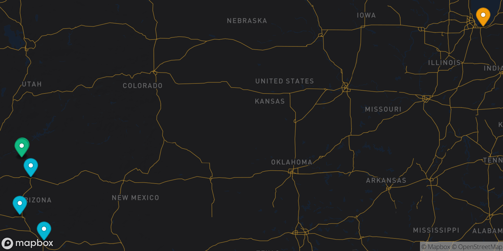 Map showing 6 destinations