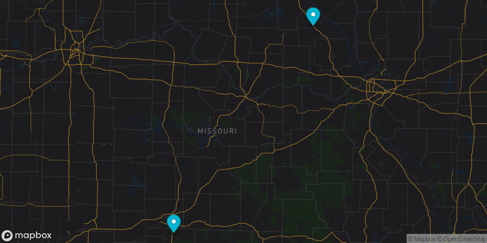 Map showing 2 destinations