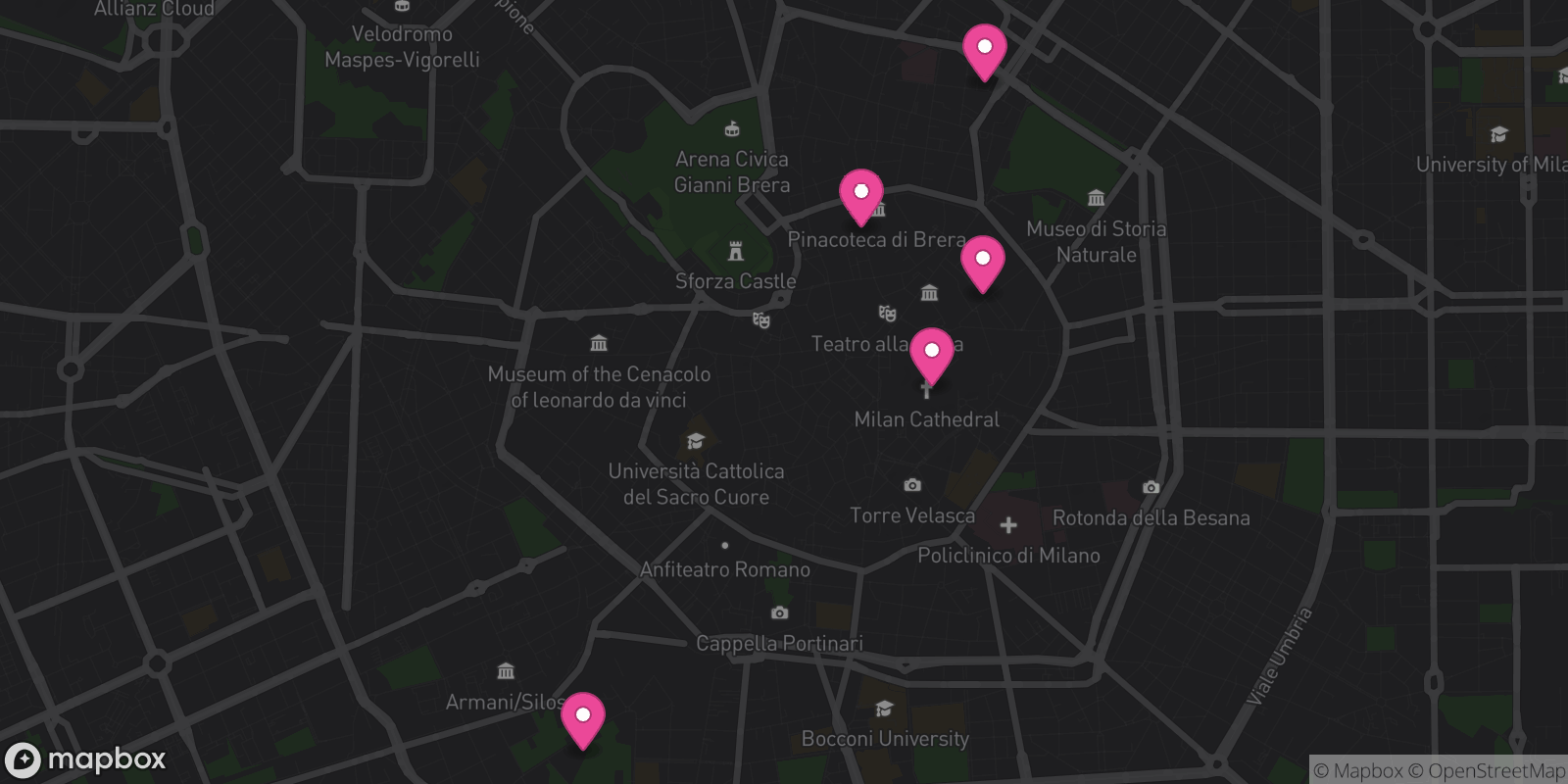 Map showing 5 destinations