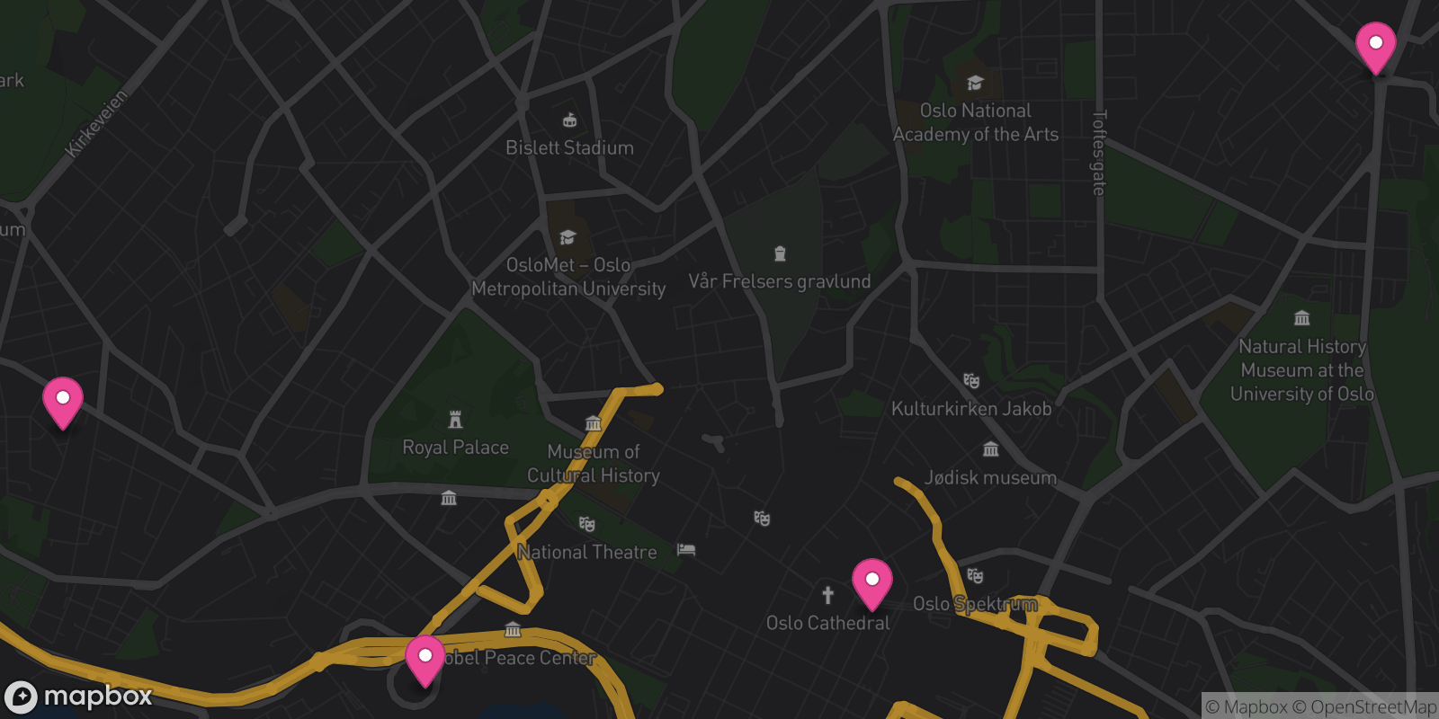Map showing 4 destinations