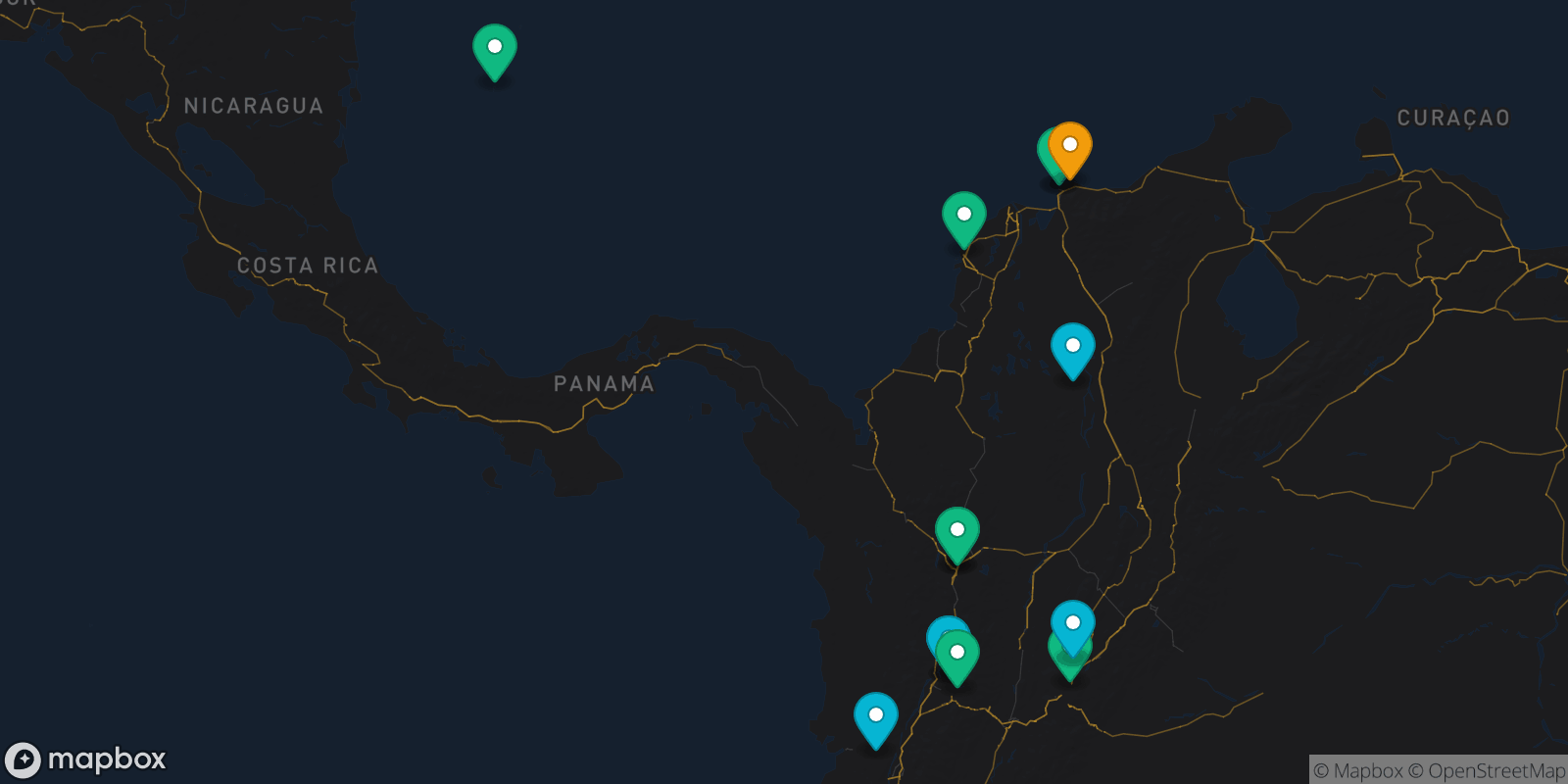 Map showing 14 destinations